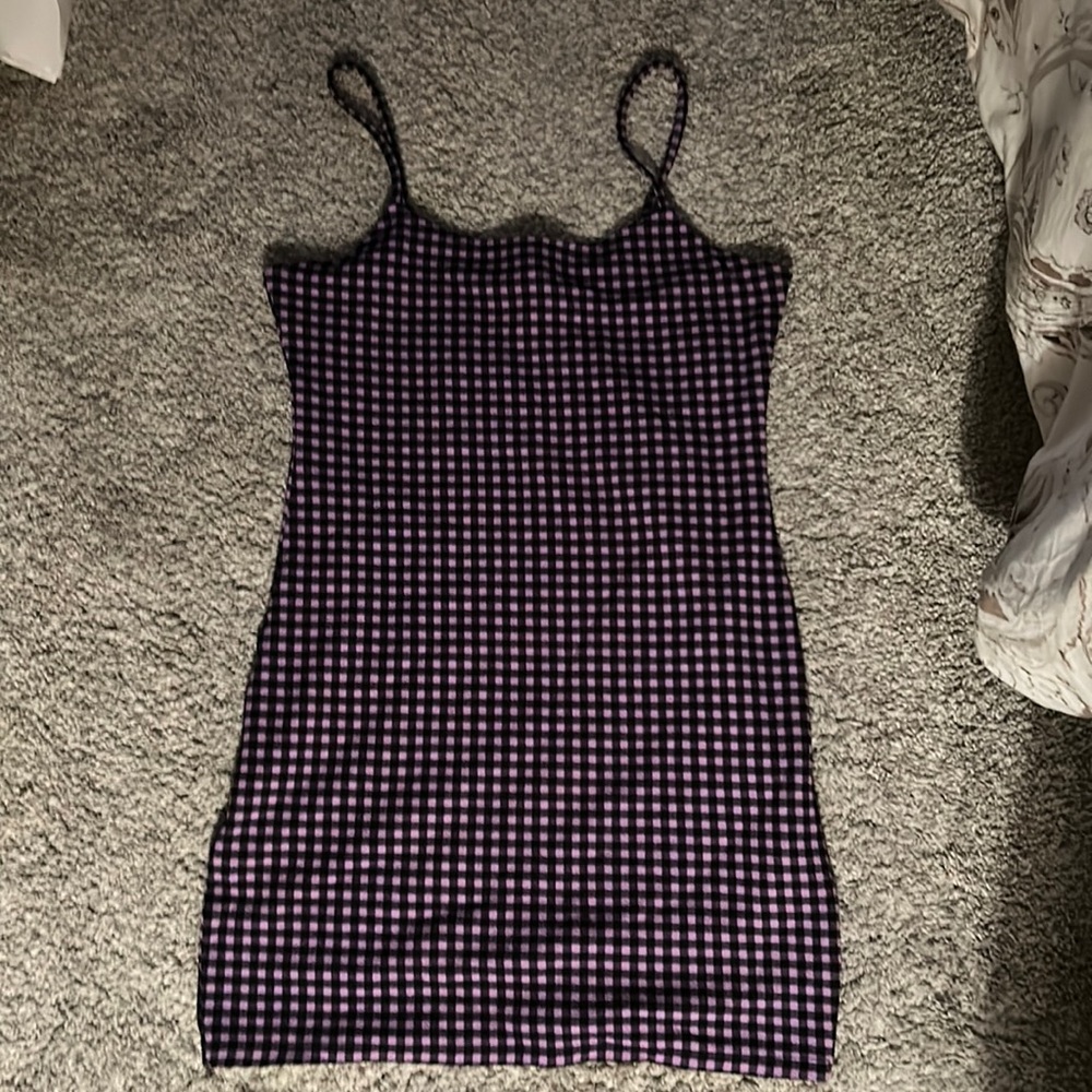 A purple plaid dress